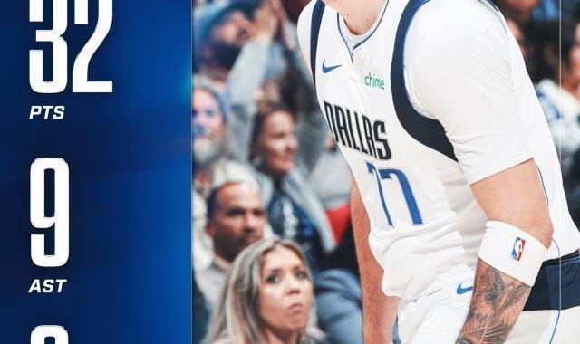 轰32分9助攻还化身防守肉盾！东契奇带队逼平快艇